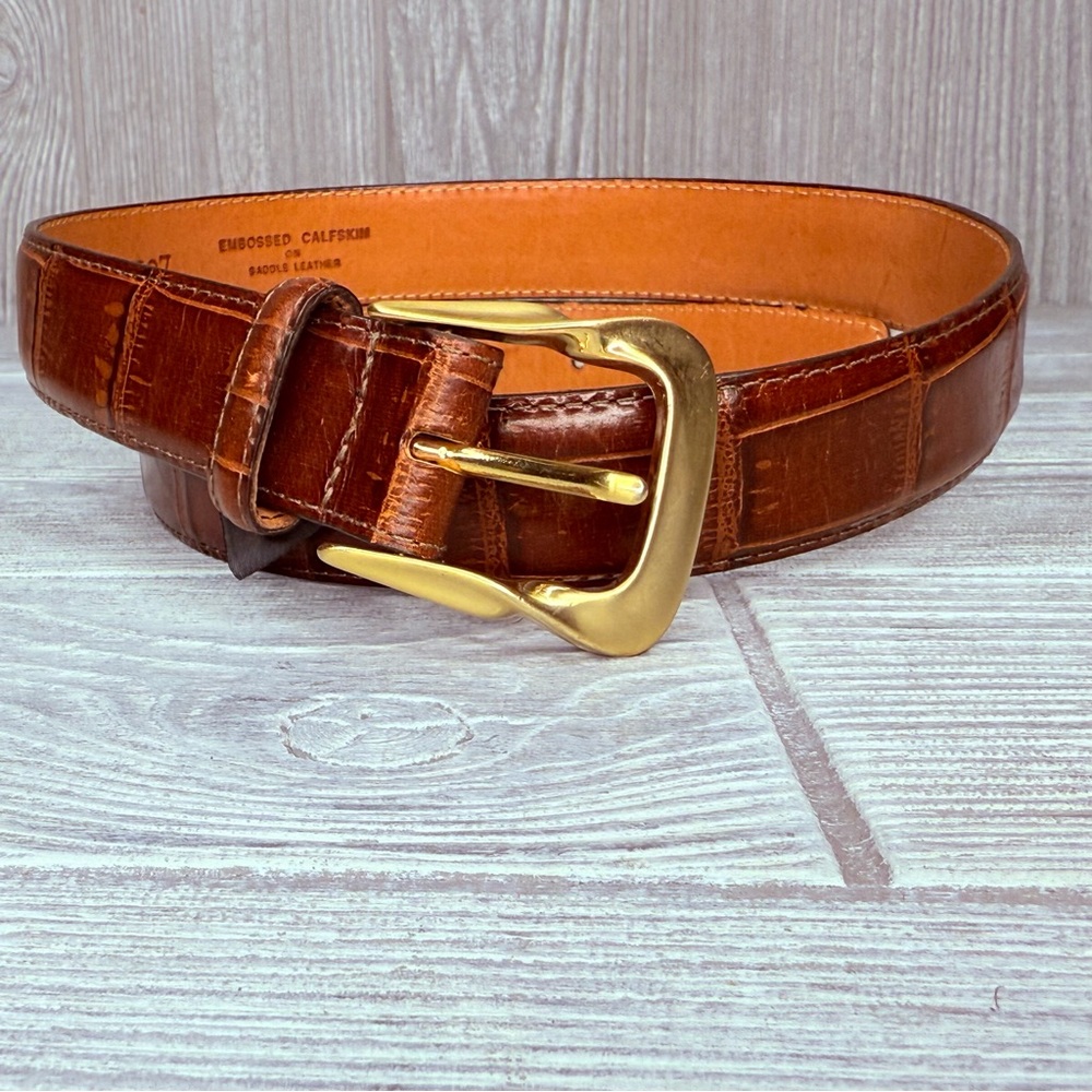 Brighton Women Belt Genuine Embossed Calfskin on Saddled Leather Brown m14907